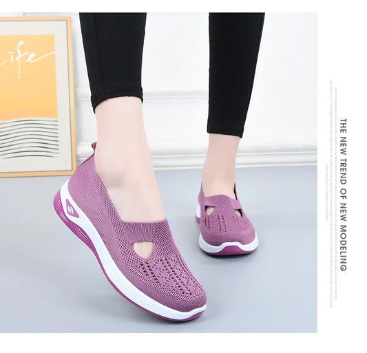 Women's New Summer Shoes Mesh Breathable Sneakers Light Slip on Flat