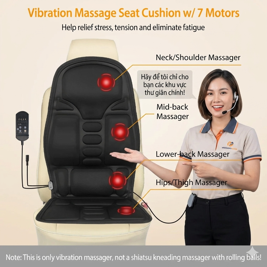 Back Massager Seat Cushion Electric Massage Car Seat Cushion with Heating Function 8 Vibration Modes 3 Intensity Levels
