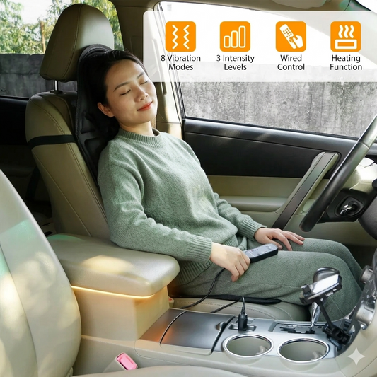 Back Massager Seat Cushion Electric Massage Car Seat Cushion with Heating Function 8 Vibration Modes 3 Intensity Levels