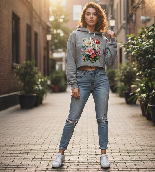 Eternal Bloom – Premium Floral Crop Hoodie | Radiant Nature-Inspired Streetwear
