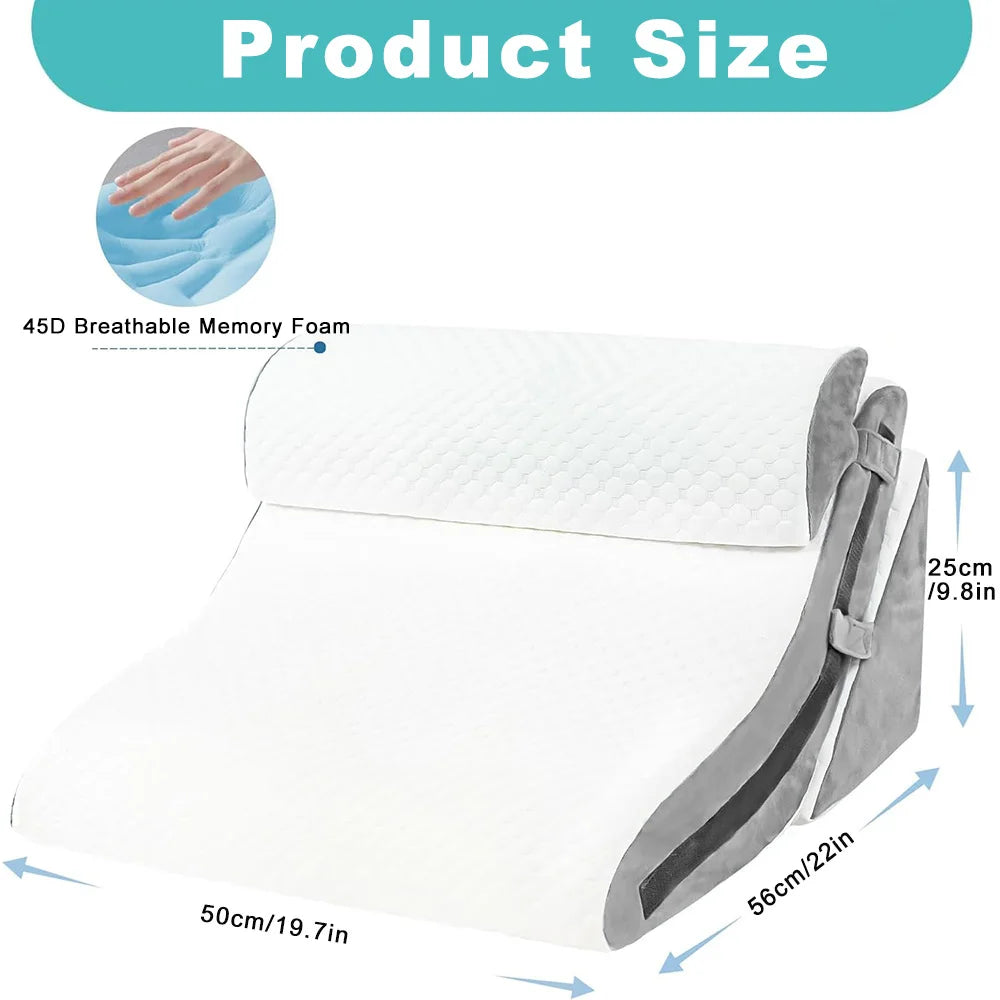 3 in 1 Memory Foam Wedge Pillow Set Ergonomic Sleeping Triangle Pillow for Neck Back Shoulder Pain Relief Anti Acid Reflux