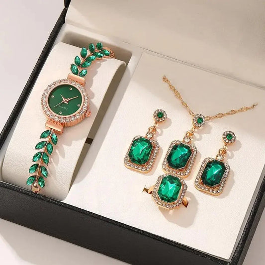 2026 New Fashion Diamond studded Leaf Round Women's Watch with Simple Dial and Free Adjustable Watch Set