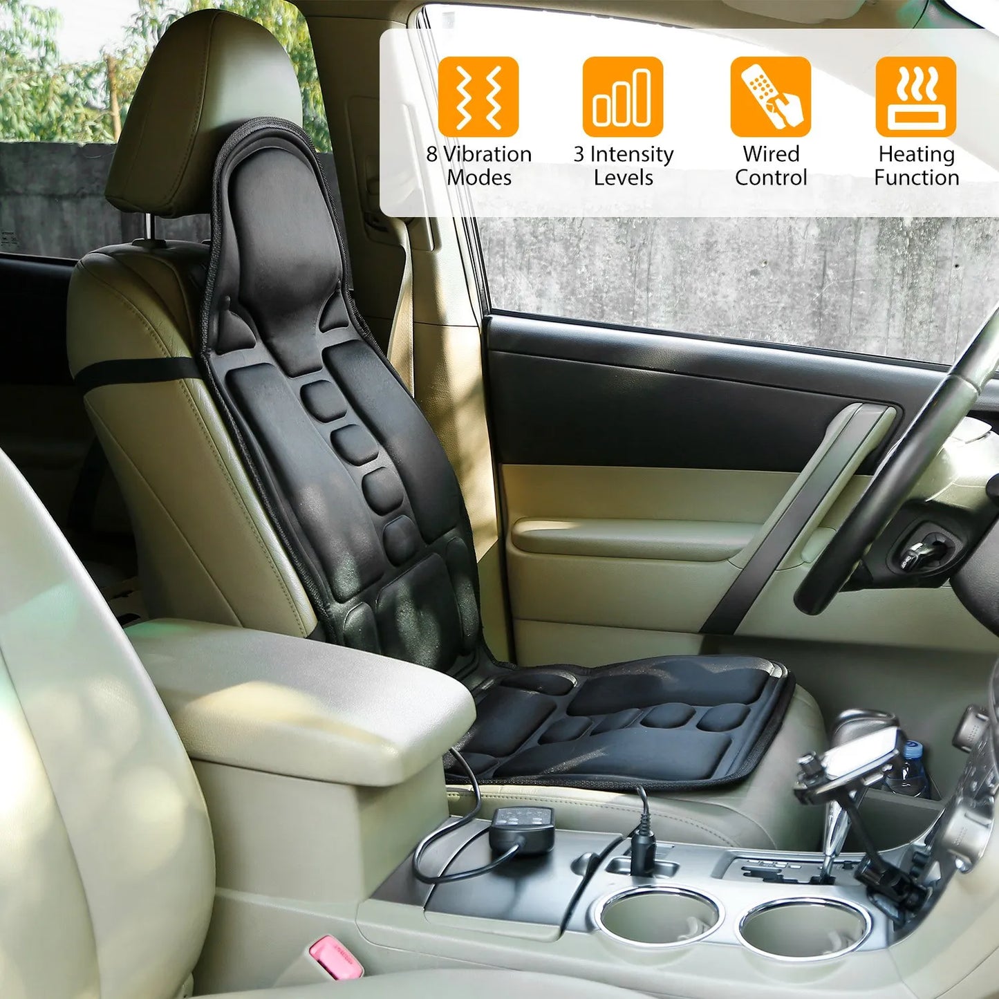 Back Massager Seat Cushion Electric Massage Car Seat Cushion with Heating Function 8 Vibration Modes 3 Intensity Levels