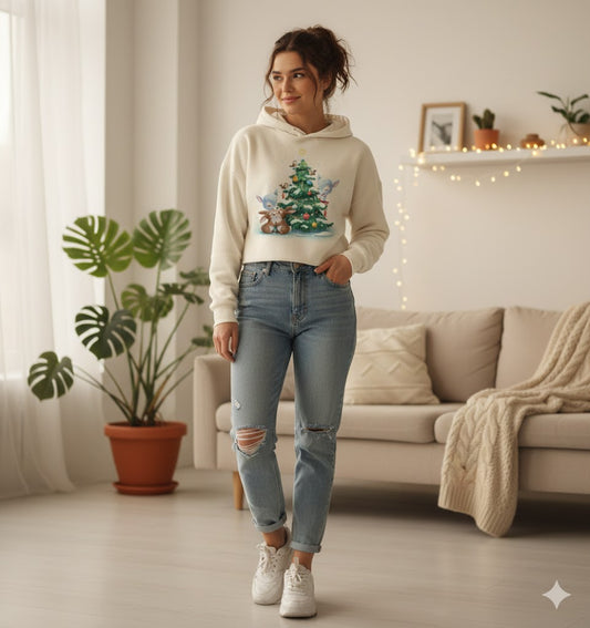 Urban Forest Rebels: 3D Graffiti Winter Wildlife Crop Hoodie